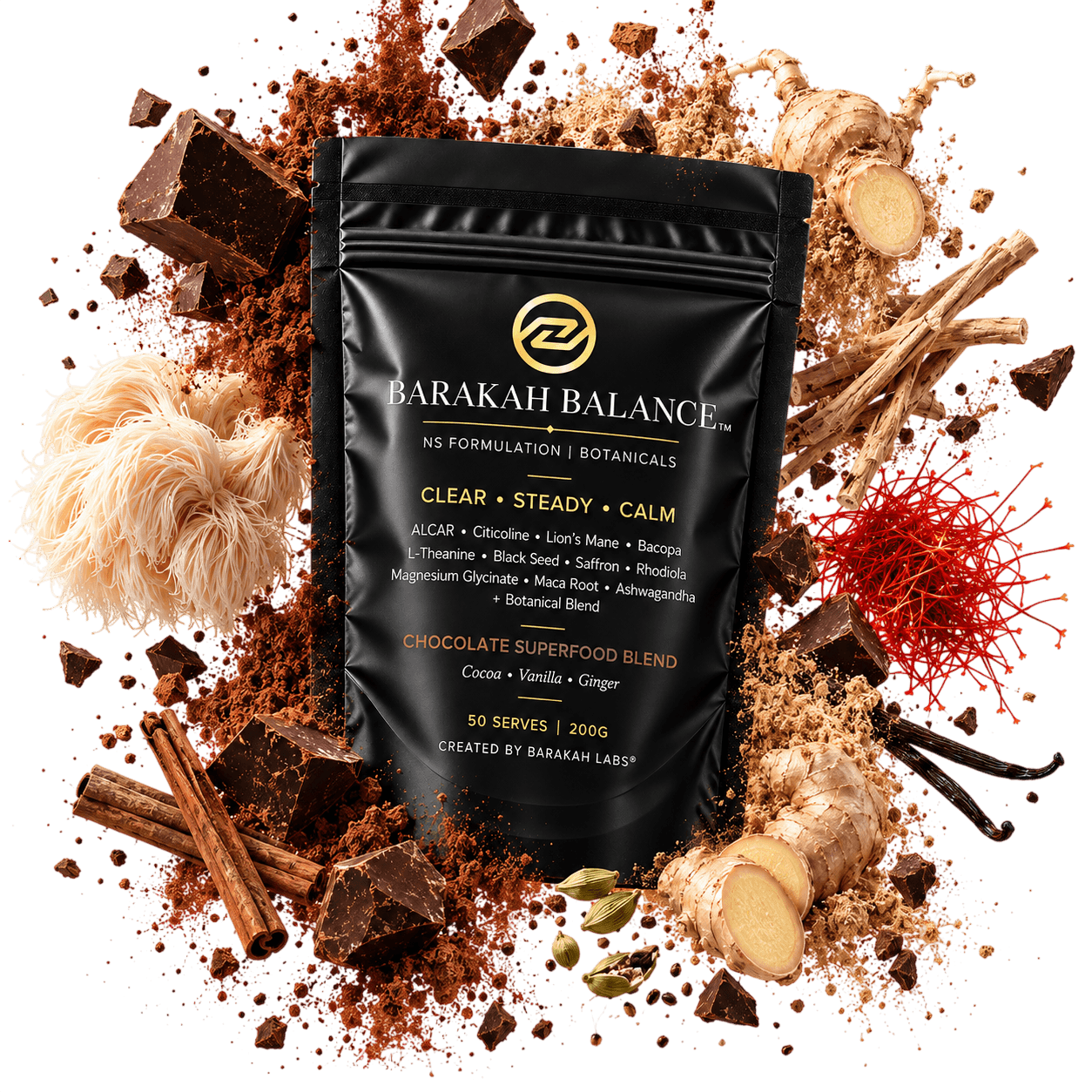 Barakah Balance™ Chocolate | Premium Botanical Superfood Blend | 50 Serves