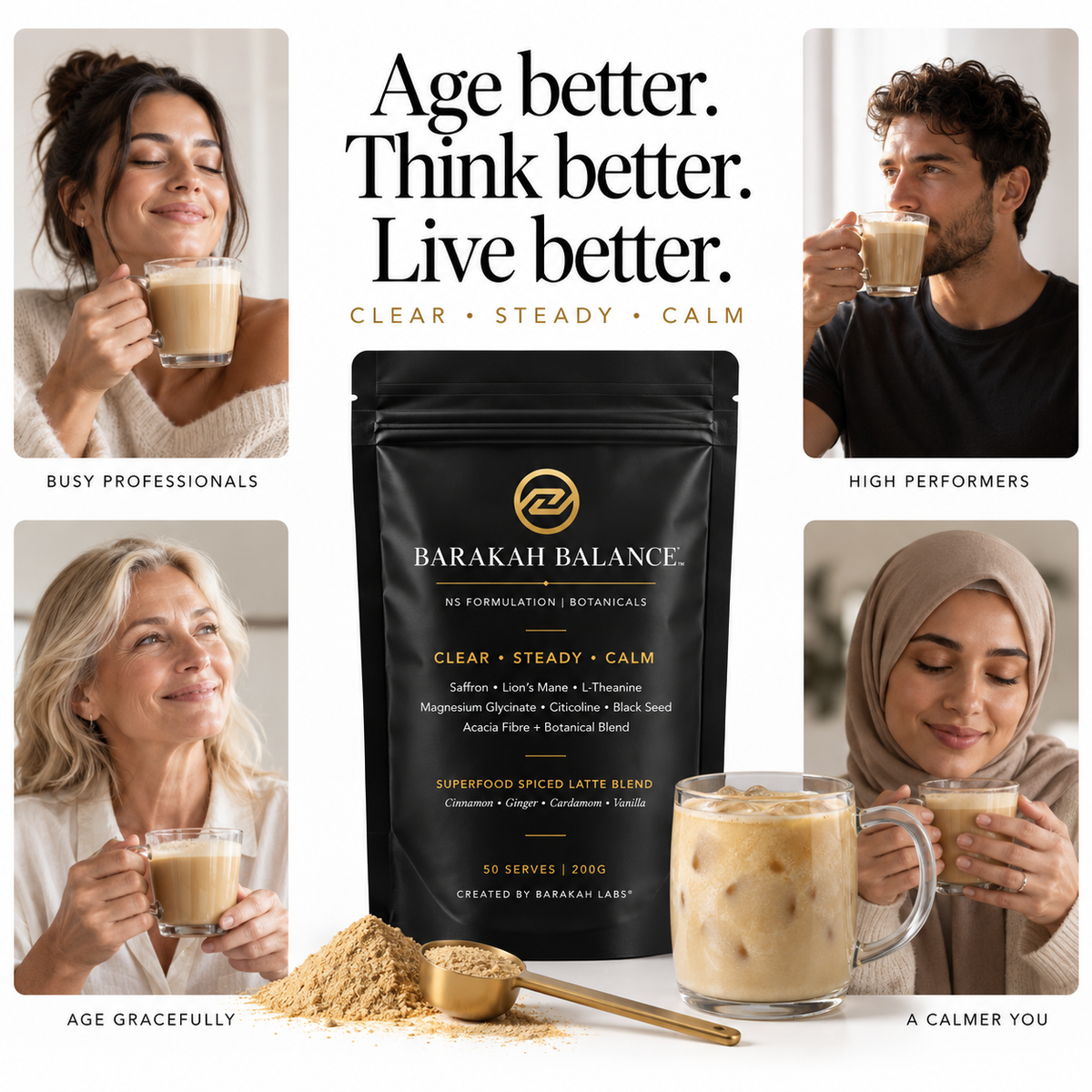 Barakah Balance™ Chai Saffron | Premium Botanical Superfood Blend | 50 Serves
